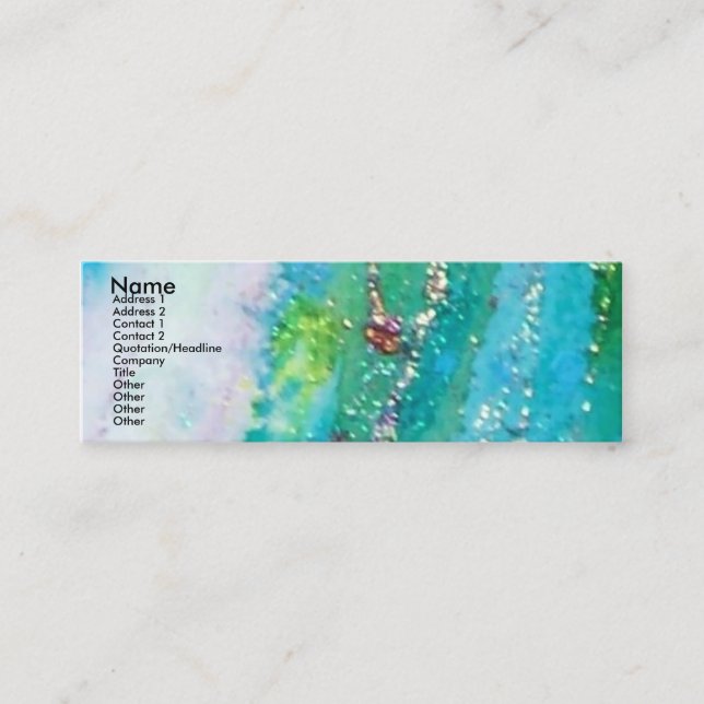 LADY BLUE MASK Venetian Masquerade Teal Sparkles Mini Business Card (Front)