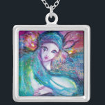 LADY BLUE MASK  Venetian Msquerade Silver Plated Necklace<br><div class="desc">Whimsical and colorful watercolor paintings inspired from Carnival of Venice by Bülgan Lumini (c)</div>