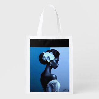 Lady Blue Postcard Grocery Bag