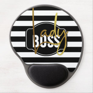 Lady Boss - Black-White & Gold Stripe Gel Mousepad