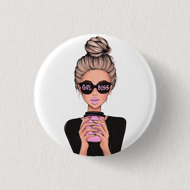 Lady Boss Life, Boss Babe Woman, Girl Boss Sterlin Button (Front)