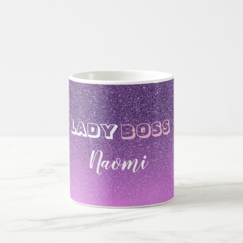 Lady Boss on pink purple glitter name Coffee Mug
