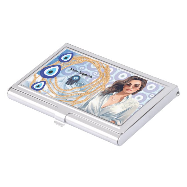 Lady Boss Turkish evil eye, good luck business  Business Card Case (Front)