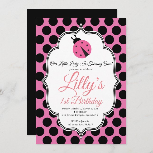Lady Bug 1st Birthday Invitation (Front/Back)