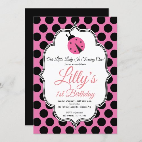 Lady Bug 1st Birthday Invitation