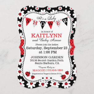 Lady Bug and Flower Print Baby Shower Invites