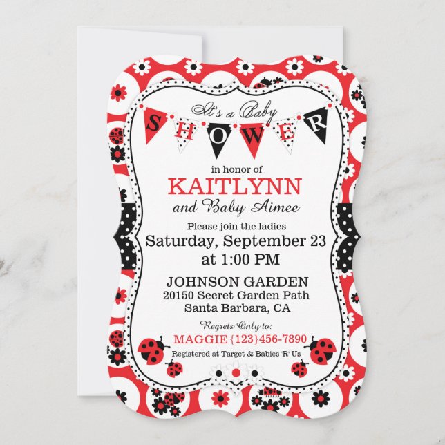 Lady Bug and Polka Dot Print Baby Shower Invites (Front)