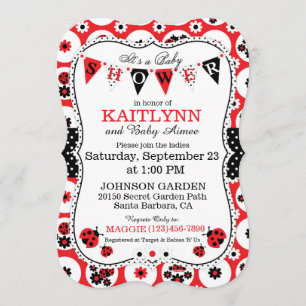 Lady Bug and Polka Dot Print Baby Shower Invites