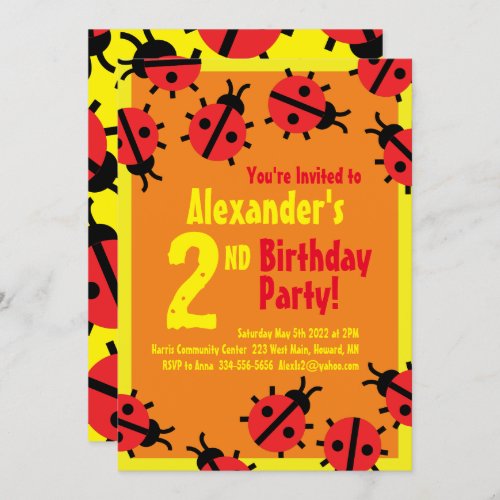 Lady Bug Animal Kids Birthday Party Invitations