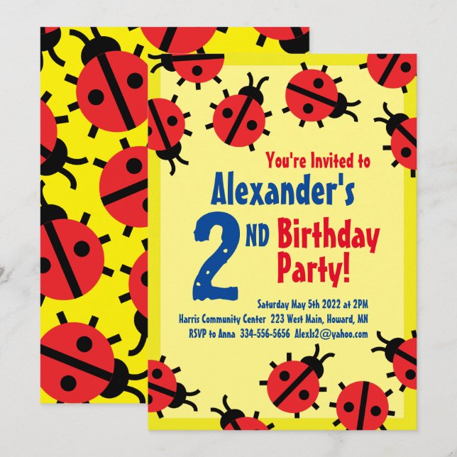 Lady Bug Animal Kid's Birthday Party Invitations (Front/Back)