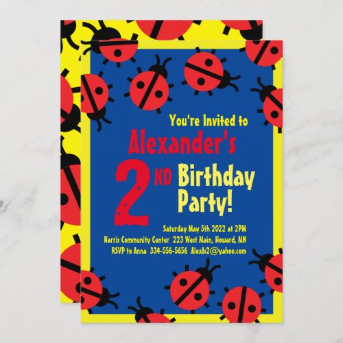 Lady Bug Animal Kids Birthday Party Invitations