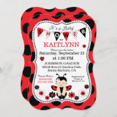 Lady Bug Baby and Flowers Polka-dot Baby Shower Invitation (Front/Back)