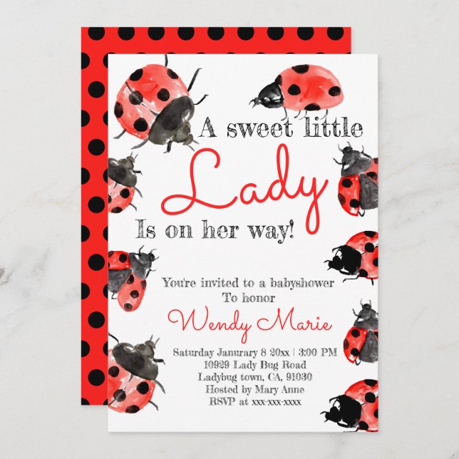 Lady bug baby girl baby shower invitation (Front/Back)