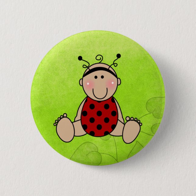 Lady Bug Baby Shower Party Favors Pinback Button (Front)