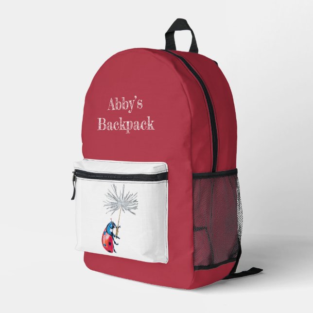 Lady Bug Backpack with customizable name (Back Corner Right)