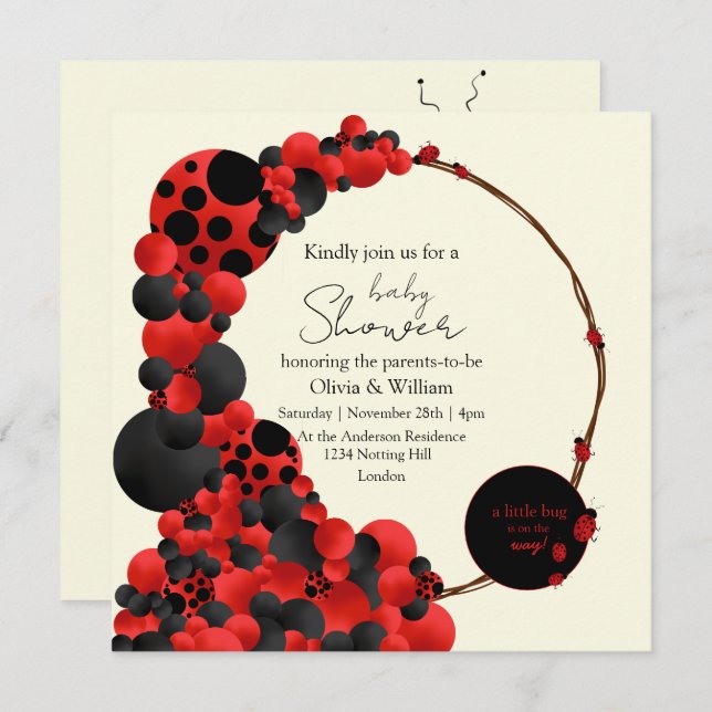 Lady Bug-Bird-Baby shower-Theme party invitation (Front/Back)