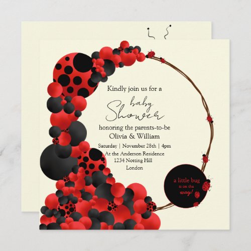 Lady Bug_Bird_Baby shower_Theme party invitation