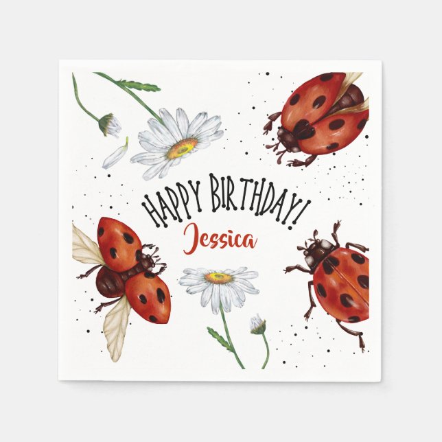 Lady Bug Birthday Garden Party Napkins (Front)