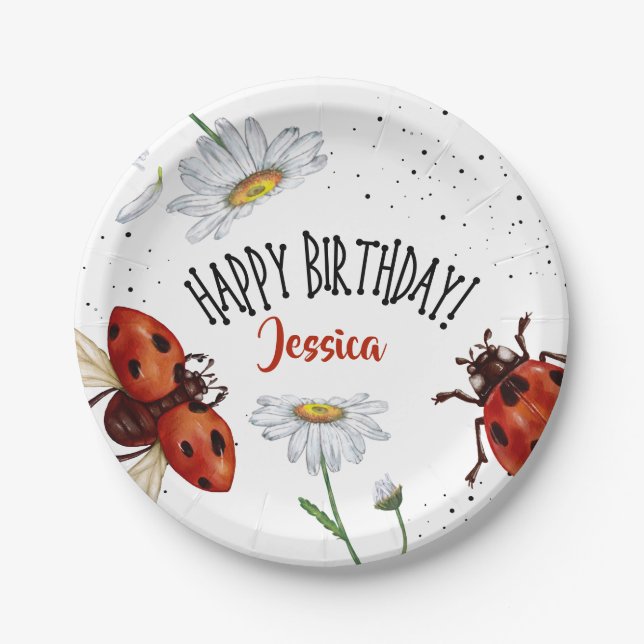 Lady Bug Birthday Garden Party Paper Plates (Front)