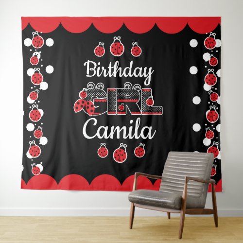 lady bug birthday Girl custom designs Tapestry