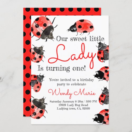 Lady bug birthday girl party invitation