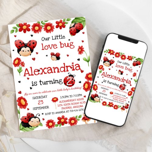 Lady Bug Birthday Invitation