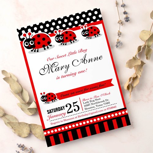 Lady Bug Birthday Party Invitation