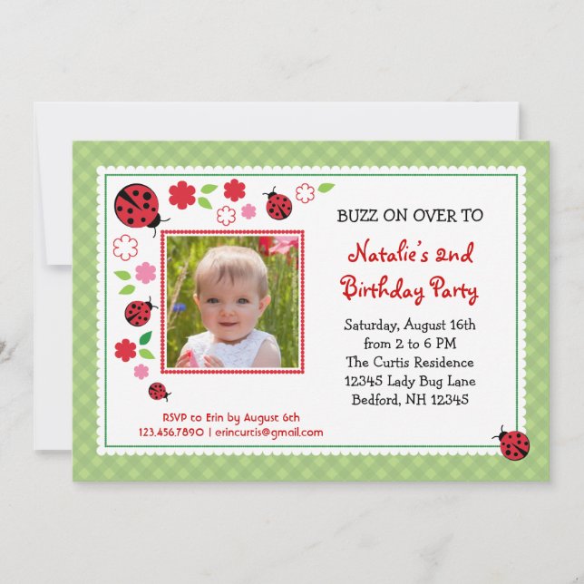 Lady Bug Birthday Photo Invitation (Front)