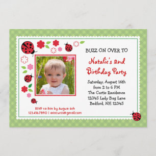 Lady Bug Birthday Photo Invitation