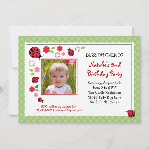 Lady Bug Birthday Photo Invitation