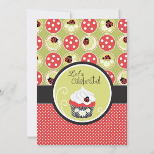 Lady Bug & Cupcake Birthday Invitation