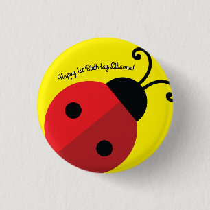 Lady Bug Cute 1st Birthday Party Button