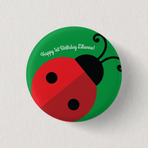 Lady Bug Cute 1st Birthday Party Button