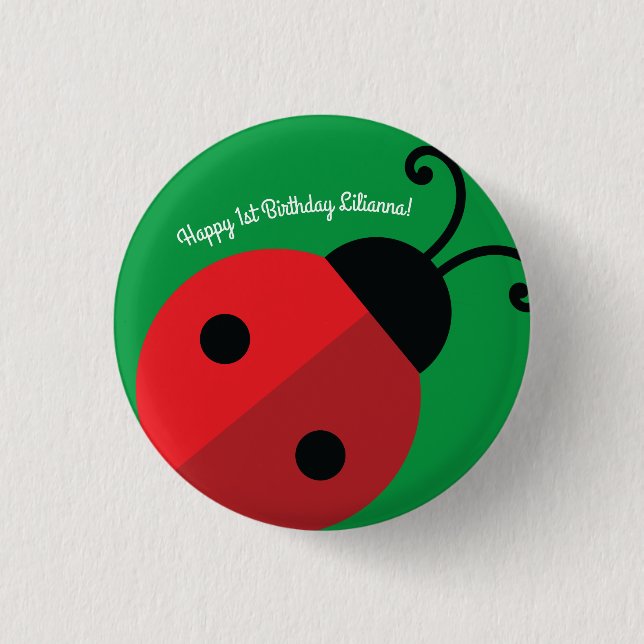 Lady Bug Cute 1st Birthday Party Button (Front)