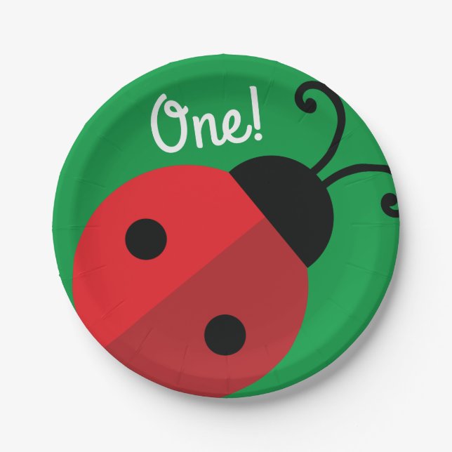Lady Bug Cute 1st Birthday Party Paper Plates (Front)