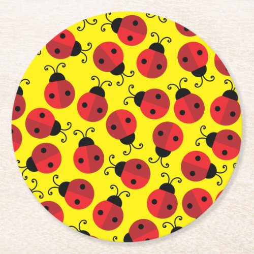 Lady Bug Cute 1st Birthday Party Round Paper Coaster