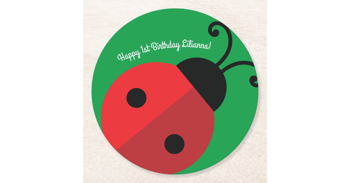 Lady Bug Cute 1st Birthday Party Round Paper Coaster Zazzle Com