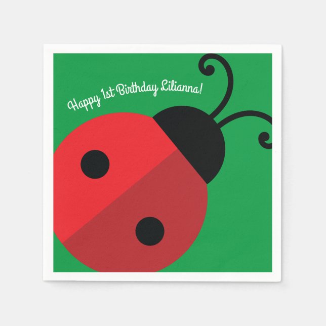 Lady Bug Cute Kid's Ladybug Birthday Party Napkins (Front)