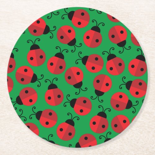 Lady Bug Cute Kids Ladybug Birthday Party Round Paper Coaster