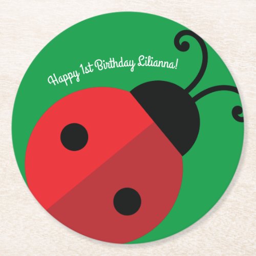 Lady Bug Cute Kids Ladybug Birthday Party Round Paper Coaster