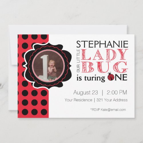 Lady Bug First Birthday Invitation