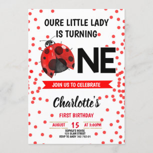 Lady Bug Girl First Birthday Red Confetti Invitation
