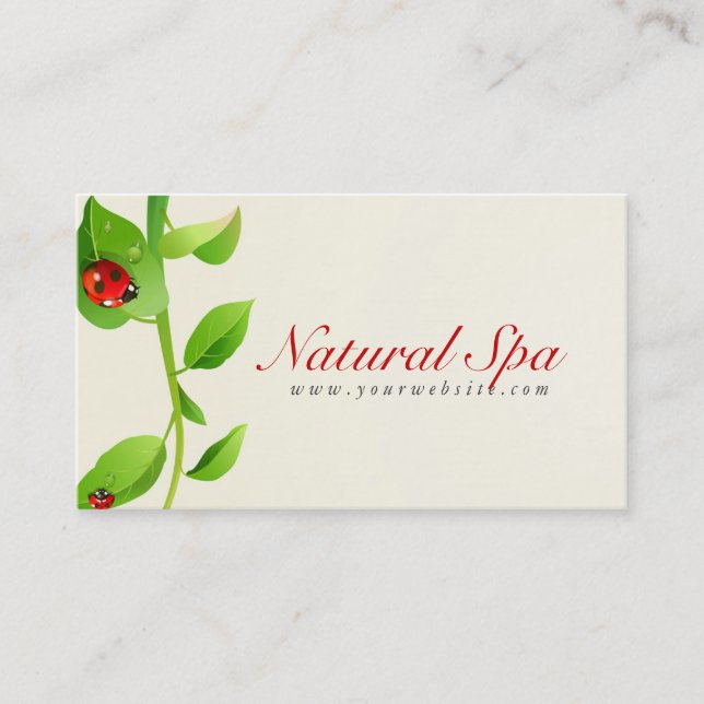 Lady Bug Green Leafs Natural Spa Business Card (Front)