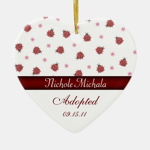 Lady Bug Heart Adoption Announcement Ceramic Ornament