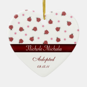 Lady Bug Heart Shaped Adoption Announcement Keepsa Ceramic Ornament
