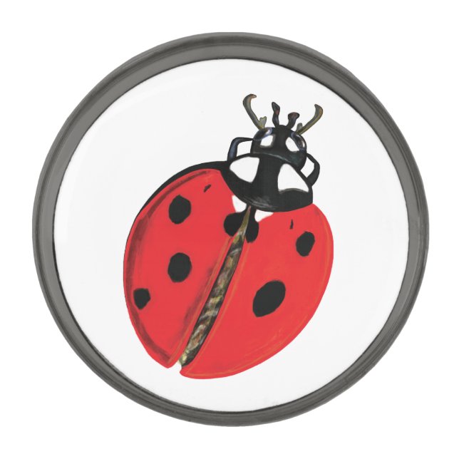 Lady Bug Illustration Gunmetal Finish Lapel Pin (Front)