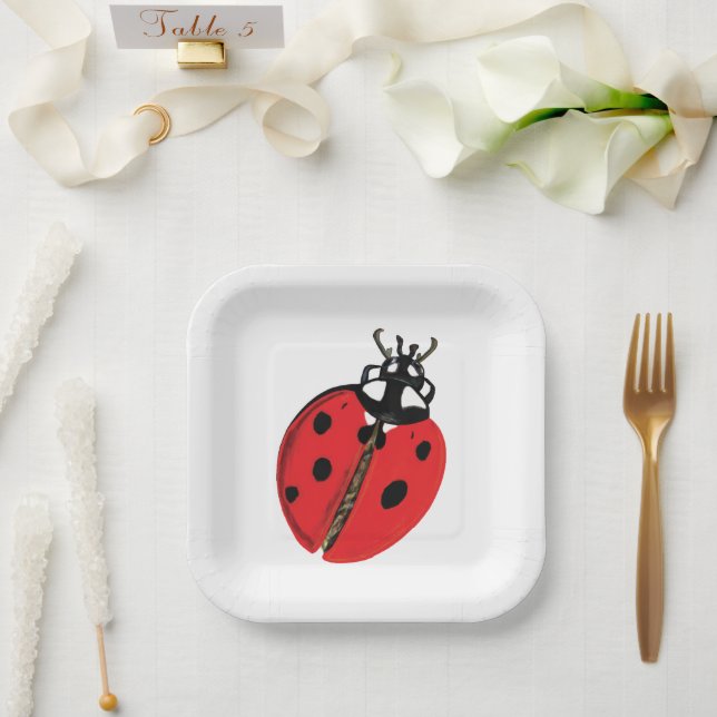 Lady Bug Illustration Paper Plates (Wedding)