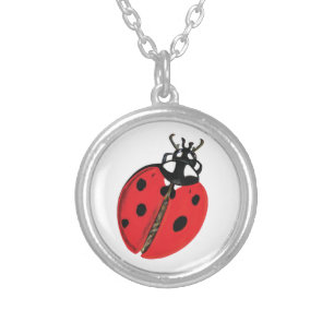 Lady Bug Illustration Silver Plated Necklace