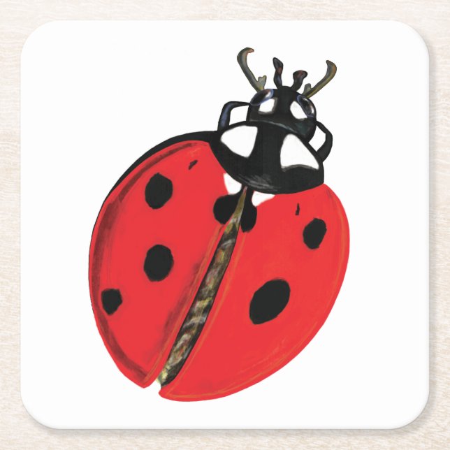 Lady Bug Illustration Square Paper Coaster (Front)