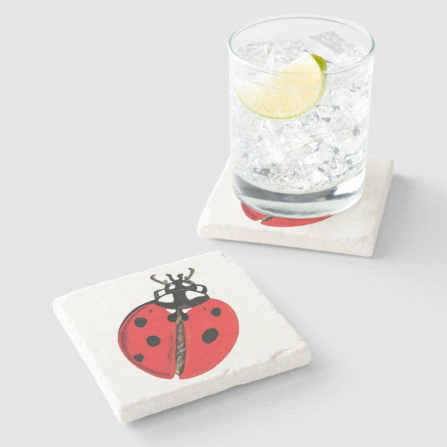 Lady Bug Illustration Stone Coaster (Side)